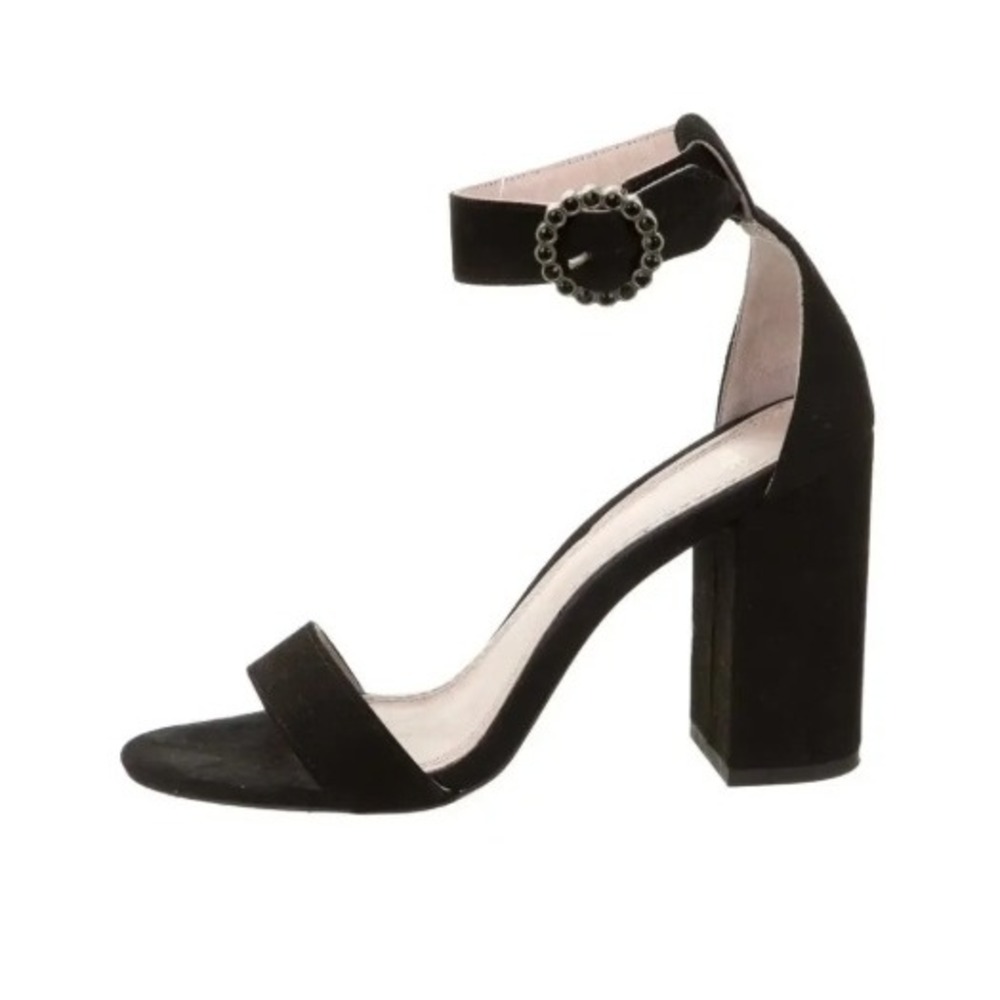 Maje Noir Fariaz Black Suede Block‎ Heel Sandals Embellished Buckle Glam 39 8.5